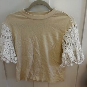 See by Chloe Cream T-shirt Lace Sleeves Size Small